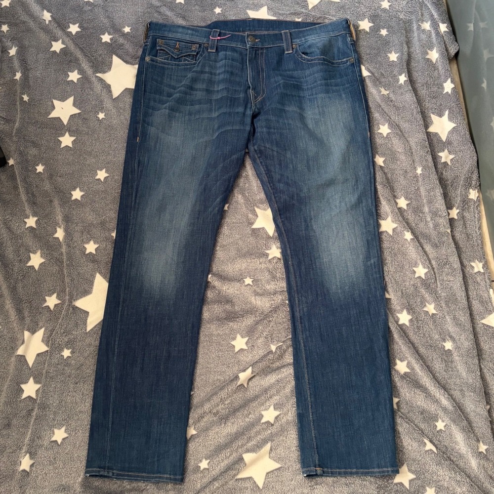 True Religion Geno Relaxed Slim Jeans Mens 40 Blue Medium Wash Flap Pocket USA